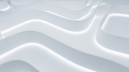 Smooth undulating white wavy surfaces with soft internal illumination creating a futuristic abstract background.の素材