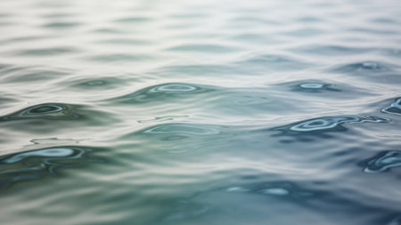 Gentle blue and green water ripples with soft light reflecting on the undulating surface, creating a serene texture.の素材