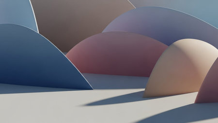 Soft showing serene abstract landscape with soft pastel curved shapes and gentle shadows creating a minimalist...の素材