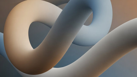 A smooth, curved 3D tube shape rendered in a gradient of beige, blue, and gray with soft, diffused lighting.の素材