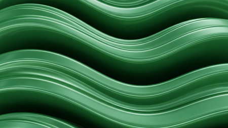 A seamless pattern of undulating, glossy emerald green waves with soft highlights and shadows creating a sense of...の素材