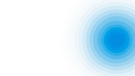 Concentric blue circles with a soft gradient radiate outward on a clean white background, creating a minimalist...の素材