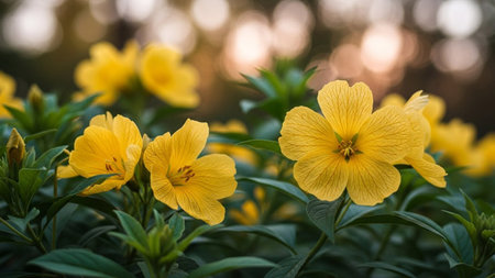 20260115 showing close-up of vibrant yellow flowers with soft bokeh background and green foliage. resolution...の素材