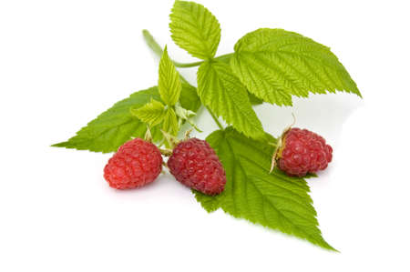 Fresh, ripe raspberries on whiteの写真素材