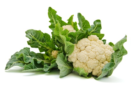 Isolated fresh Cauliflower cabbage  with green leavesの写真素材