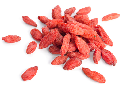 heap of goji berries  isolated on white backgroundの写真素材