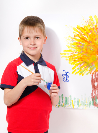 boy draws a pictureの写真素材