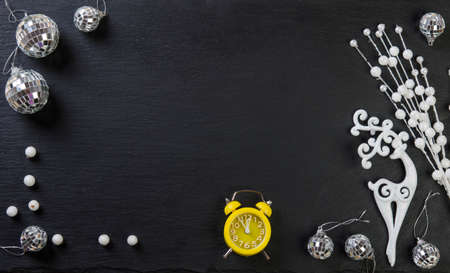 Christmas decoration. White deer and white balls. Greeting card.の写真素材