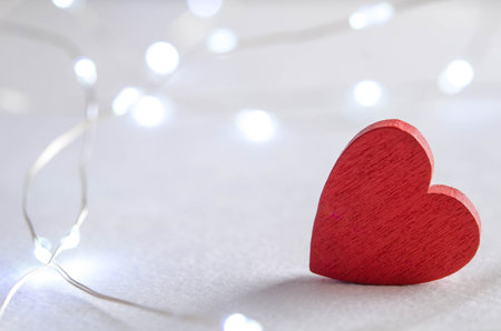 Red heart, necklace of lightsの写真素材