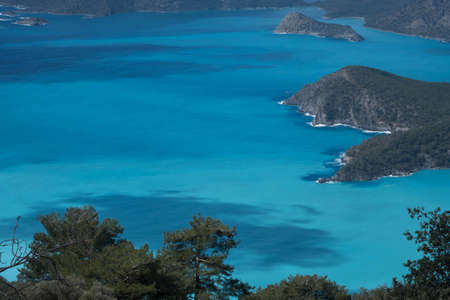 Beautiful sea bay. Steep mountain shores. Mediterranean Sea.