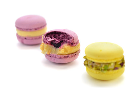 Delicious macaroons lie on a white tray. Dessert. cakes. treat.の写真素材