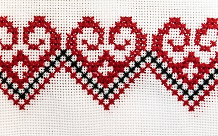 Ukrainian towel embroidered with a cross, from natural fabrics and embroidered  handmadeの写真素材