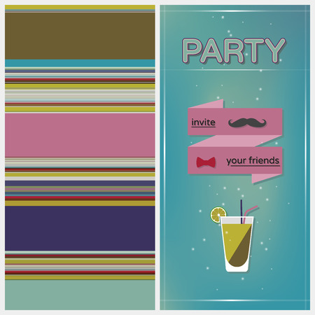 geometric striped pattern background color invitation to a party, the front and back sideのイラスト素材