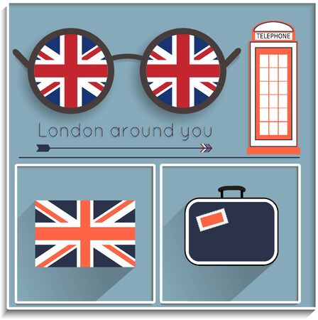 London around you, set of elements with an English flag, the journey to London. vectorのイラスト素材