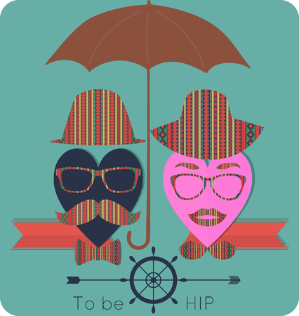 I Love Hipster background, Vector Heart Icon Set with Hipster Elementsのイラスト素材