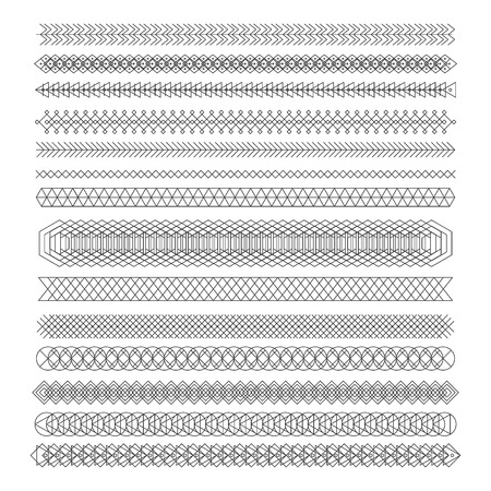 Set of linear thin line art deco retro hipster vintage design elements in geometric shapeのイラスト素材