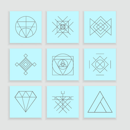 Set of geometric shapes. Trendy hipster background and logotypes. Religion, philosophy, spirituality, occultism symbols collectionのイラスト素材