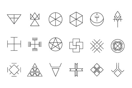 Set of geometric shapes. Trendy hipster background. Religion, philosophy, spirituality, occultism symbols collectionのイラスト素材