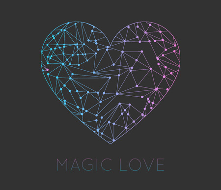 Polygonal triangles, hipster cosmic logo of heart, space icon and magic cardのイラスト素材