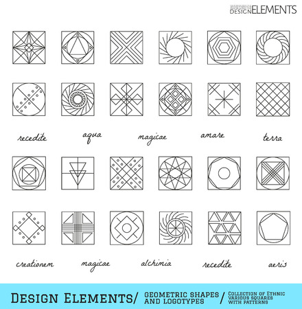 Set of geometric shapes. Trendy hipster background and logotypes. Religion, philosophy, spirituality, occultism symbols collectionのイラスト素材