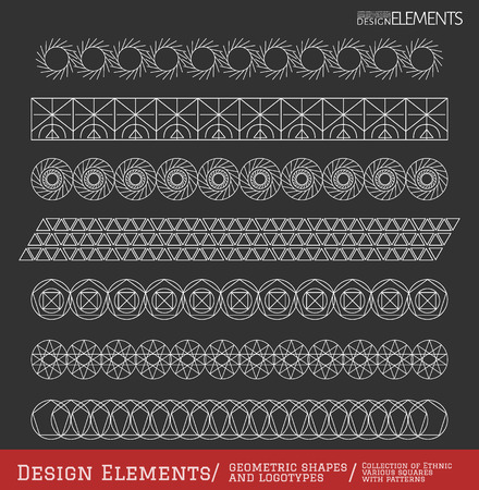 Set of linear thin line art deco retro hipster vintage design elements in geometric shape. Figured frame. linear thin delicate stripsのイラスト素材