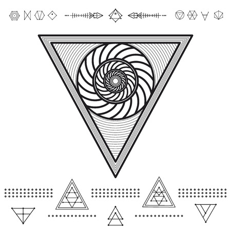 Set of geometric shapes. Trendy hipster gold icons and logotypes. Religion, philosophy, spirituality, occultism symbols collectionのイラスト素材