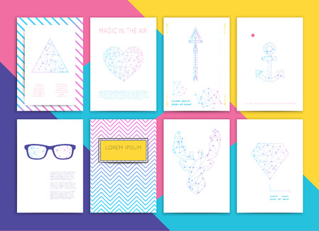 Cute Collection of Templates and modern creative cards. Hipster textures and shapes. Retro patterns for Posters, Flyers and Banner Designs.のイラスト素材