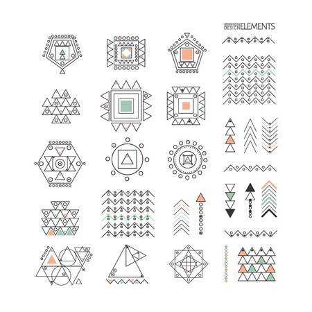 Sacred geometry. Set of minimal geometric shapes. Business signs, labels, trendy hipster linear icon . Religion, philosophy, spirituality, occultism symbols collectionのイラスト素材