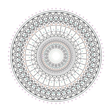 Trendy hipster colored circle, bright philosophical symbol, circular elements that are a religious, Aztec and African tattoo symbol, sacred geometry. Philosophy, spirituality, occultism symbol, Trendy hipster circle.のイラスト素材