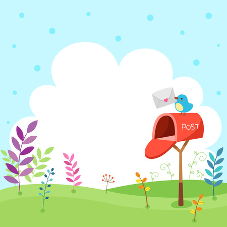 A little bird Postman on sky backgroundのイラスト素材