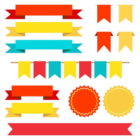 Set of ribbons, banners and labels in colored illustration.のイラスト素材