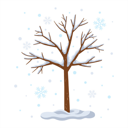 Winter tree with snowflake in cartoon illustration.のイラスト素材