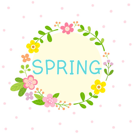Floral Spring elements wreath round frameのイラスト素材