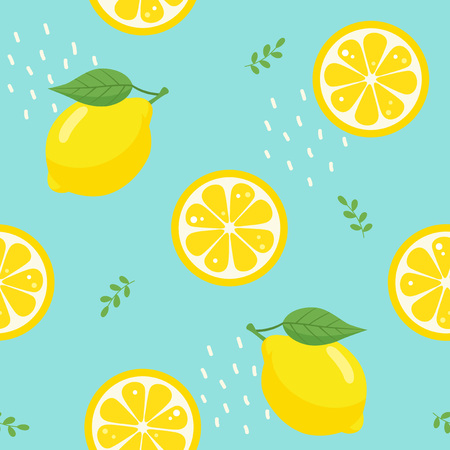 Lemon seamless pattern on blue backgroundのイラスト素材