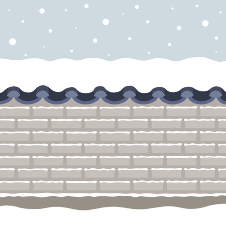 Snowy Korean traditional brick wallのイラスト素材