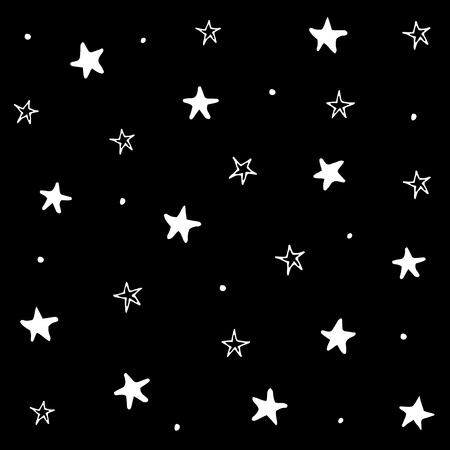 White doodle stars pattern on black backgroundのイラスト素材