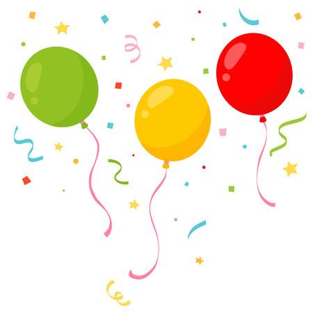 Party balloons with colorful confetti on white backgroundのイラスト素材