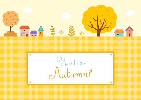 Autumn landscape with ginkgo tree and villageのイラスト素材