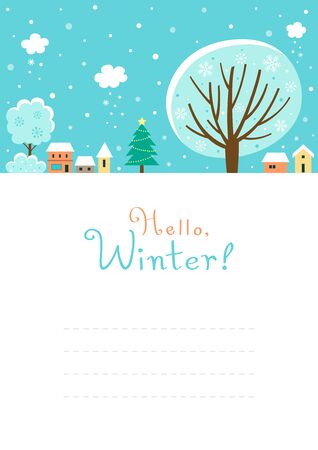 Winter village landscape with winter treeのイラスト素材
