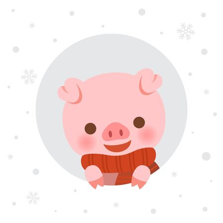 Cute pig in winterのイラスト素材