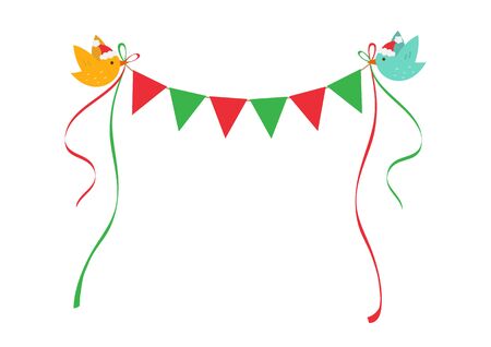 Christmas party flags with little birds isolated on white backgroundのイラスト素材