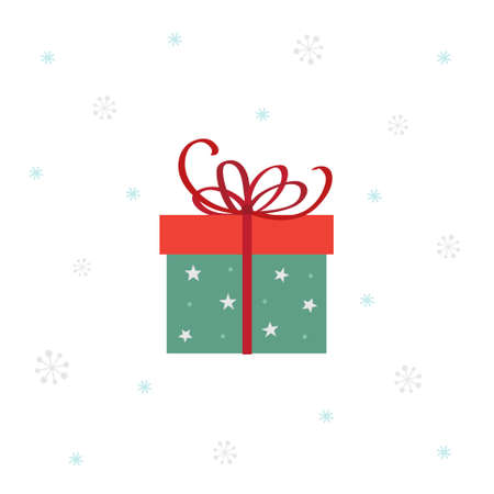 Christmas present on snowflakes background. Merry Christmas greeting card.のイラスト素材