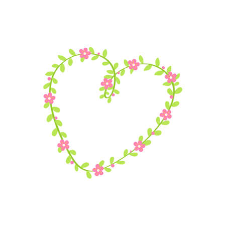 Heart shaped plant stems and flowers isolated on white background.のイラスト素材