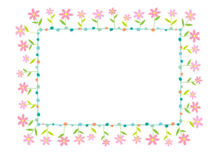 Spring flowers square frame template on white background.のイラスト素材
