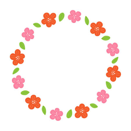 Azalea flowers decorative round frame isolated on white background.のイラスト素材