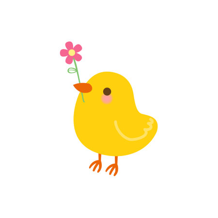 Cute chick with flower isolated on white background.のイラスト素材