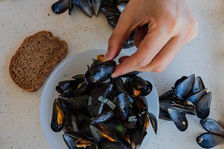 mussels in france typical foodの写真素材