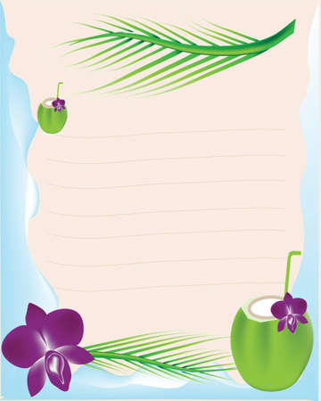 Coconut juice and orchid with paperのイラスト素材