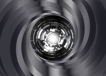 Black and white metal color Swirl background with digital eye robotのイラスト素材