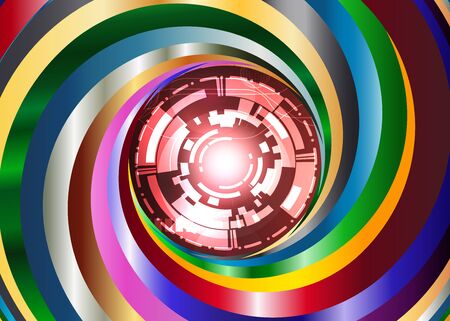metal color Swirl background with digital red eye robotのイラスト素材